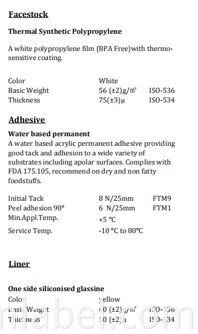 Thermal Synthetic Polypropylene Water Based Permanent Yellow Glassine